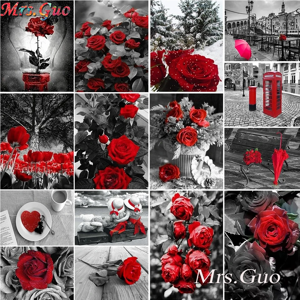 

5D алмазная живопись, цветок, «сделай сам», полностью квадратная, круглая Алмазная вышивка, красная роза, мозаика для вышивки крестиком, стра...