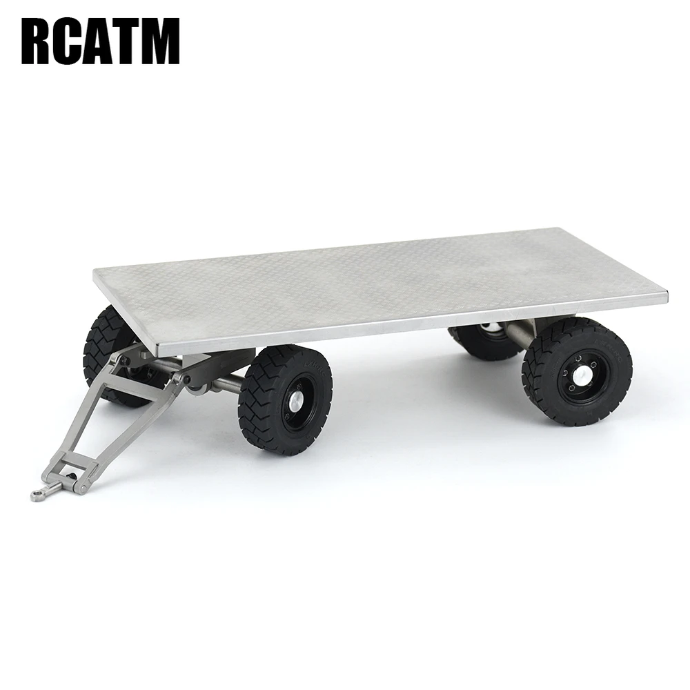 

High Quality Metal Double Axle Trailer For 1/14 RC Forklift Truck 1/10 RC Crawler TRX4 TRX6 SCX10 DIY