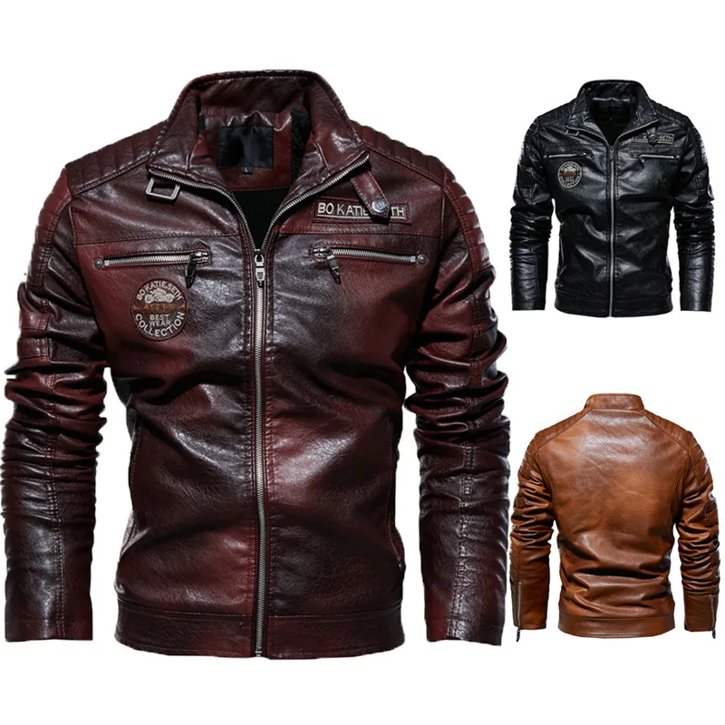 

Leather Jacket Men Winter Fleece Motorcycle PU Leahter Jacket Male Stand Collar Casual Windbreaker Ropa De Hombre Slim Coat 3XL