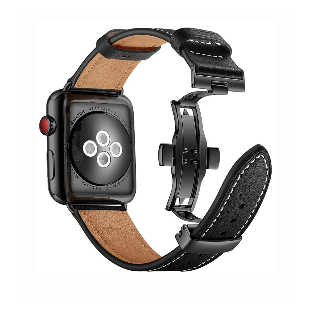 Натуральная кожа для apple Watch band 4(iwatch 5) 44 мм 40 мм apple watch 3 2 1 ремешок 42 мм 38 мм застежка бабочка браслет на запястье