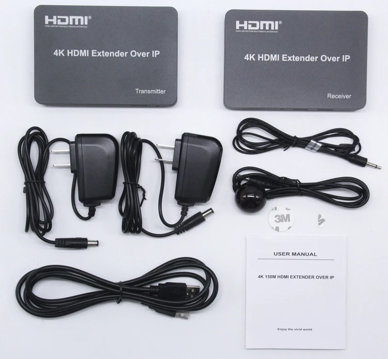 One pair 150M 4K HDMI USB Extender Over TCP IP Support Gigabit PoE Network Switch CAT5E /6 Support KVM keyboard Mouse and IR