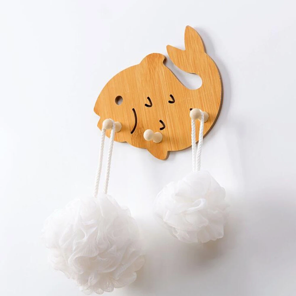 

3/5 Hooks Love Bird Fish Shape Wood Traceless Storage Holders Towels Bag Holder Storage Hanger Home Bathroom Kitchen Organizer