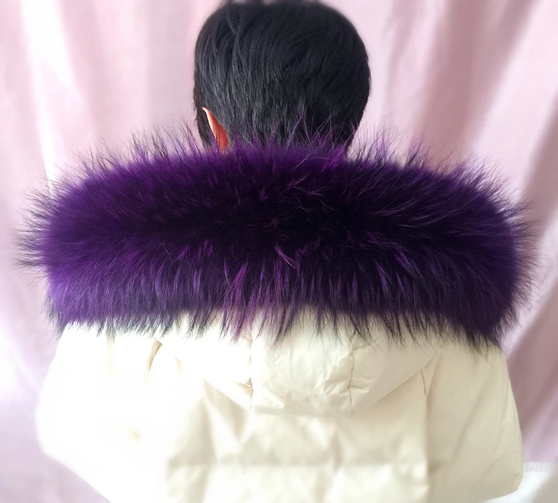 Purple Новинка, зимнее пальто с воротником из меха лисы, меховое пальто с воротником из меха енота, женское роскошное пальто с меховым воротником, модный брендовый женский шарф - Цвет: Purple