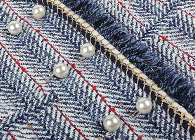 Полосатый Зимний синий белый Блейзер Женский длинный рукав v-образный вырез