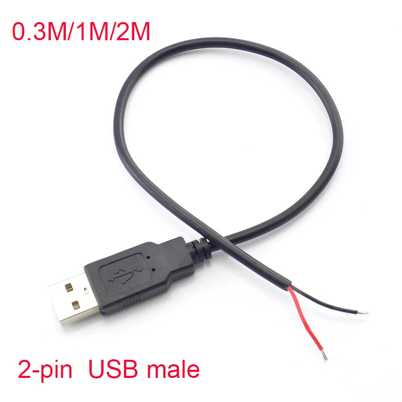 5V USB 2.0 2 Pin Wire diy usb Male Jack Connector Cable Power Charge Extension Cord 0.3m/1m/2m Adapter | Обустройство дома