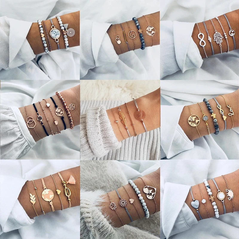 Женские браслеты с бусинами и кристаллами в богемном стиле подвесками виде