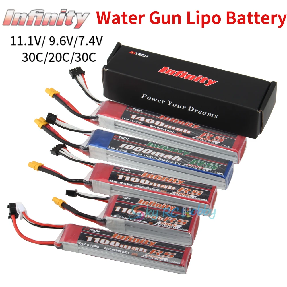 Аккумулятор Infinity Water BB Gun Lipo 2S 7 4 в 9 6 11 1 В 1000 мАч 1100 1400 25C XT30 разъем Tamiya SM детали для