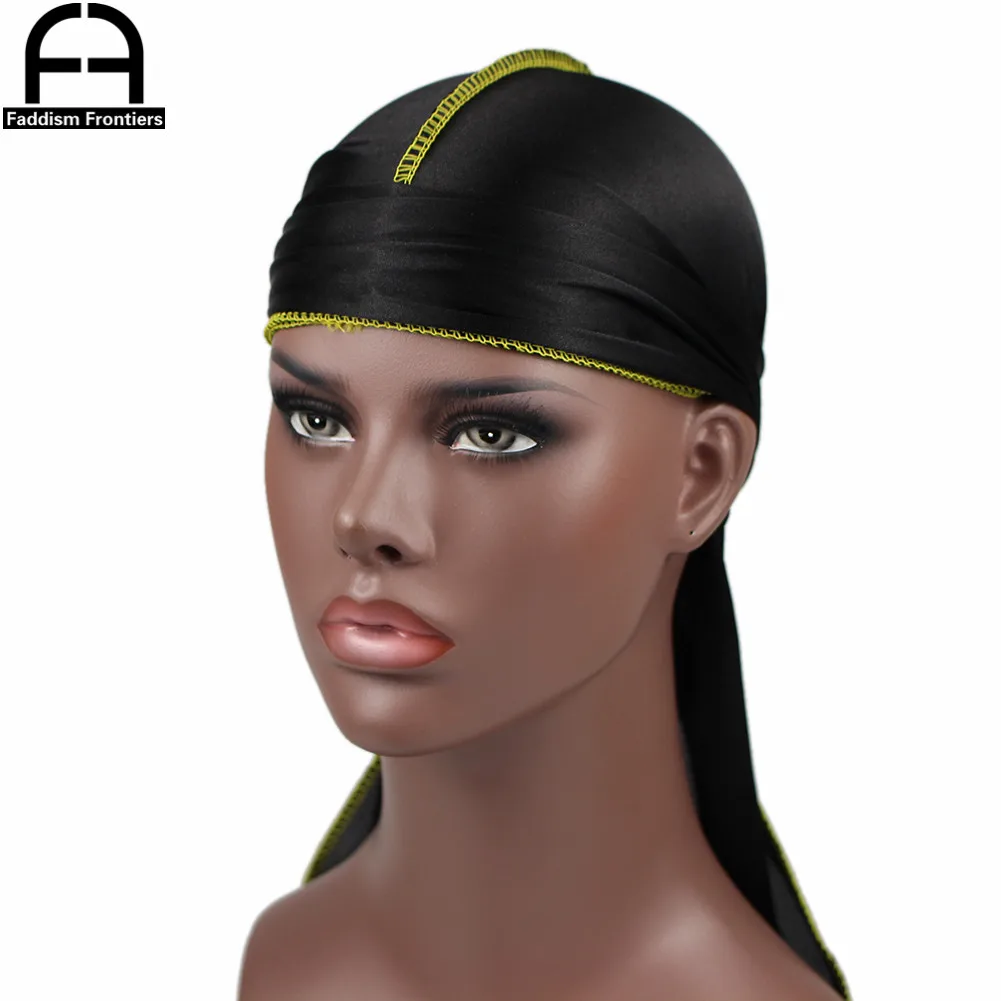 Цветные шелковые банданы Durag для мужчин и женщин шитые в стиле унисекс с длинным