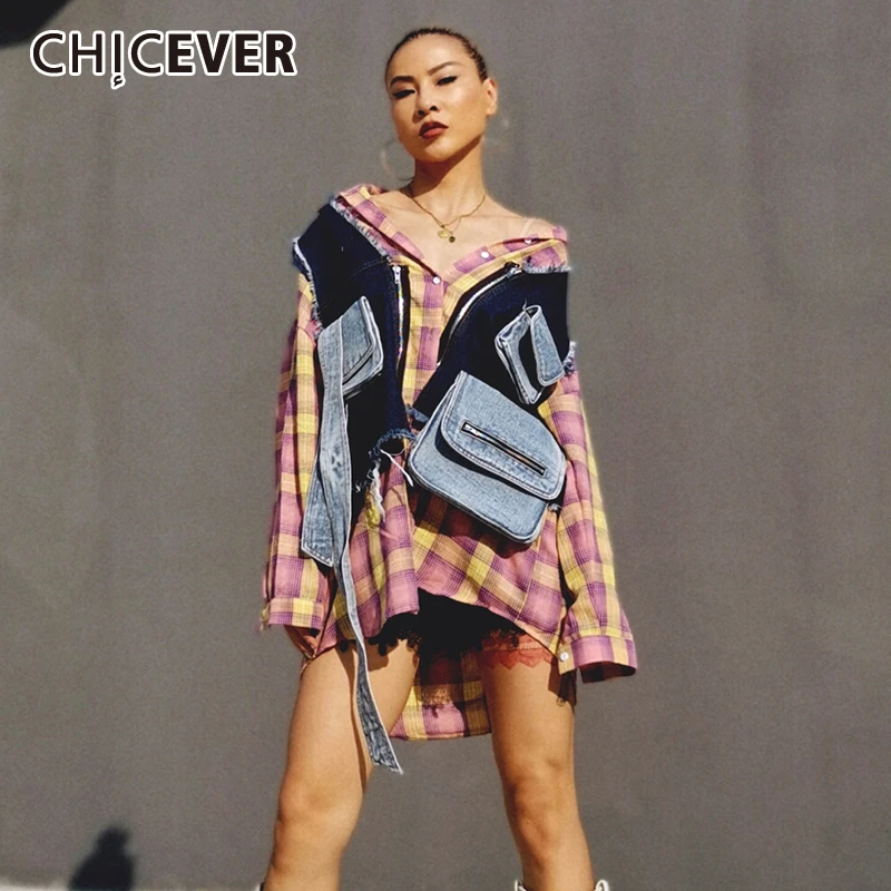 Женский комплект из двух предметов CHICEVER Клетчатая блузка с отложным воротником и