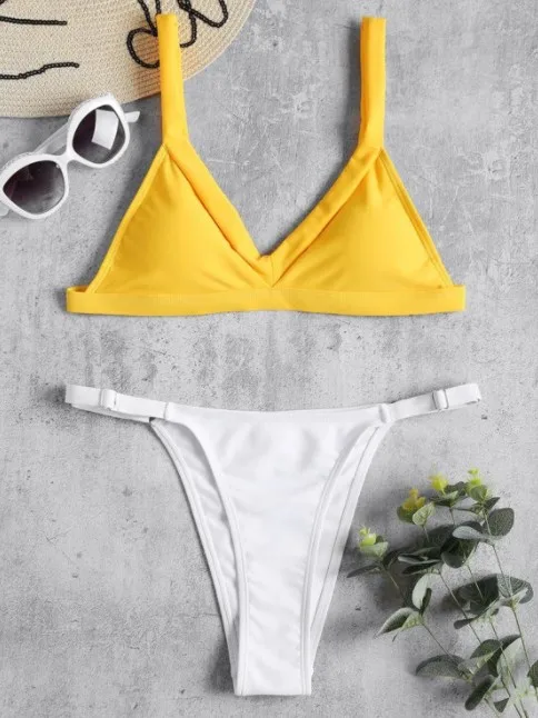 Подходящее бикини резиновый желтый красный топ с белыми брюками регулируемый