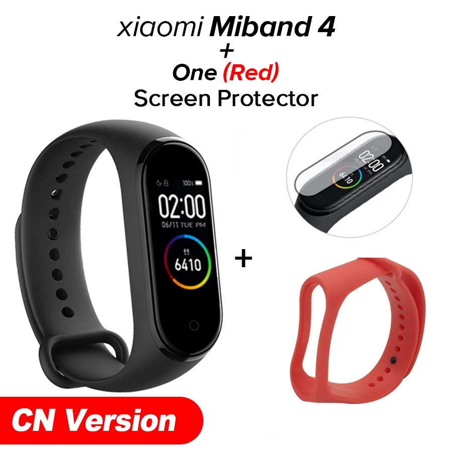 red N film Xiaomi Mi-браслет 4 новейший Xiaomi Mi-браслет 4 браслет 3 цвета сердечный ритм фитнес 135 мАч цветной экран Bluetooth 5,0 - Цвет: red N film