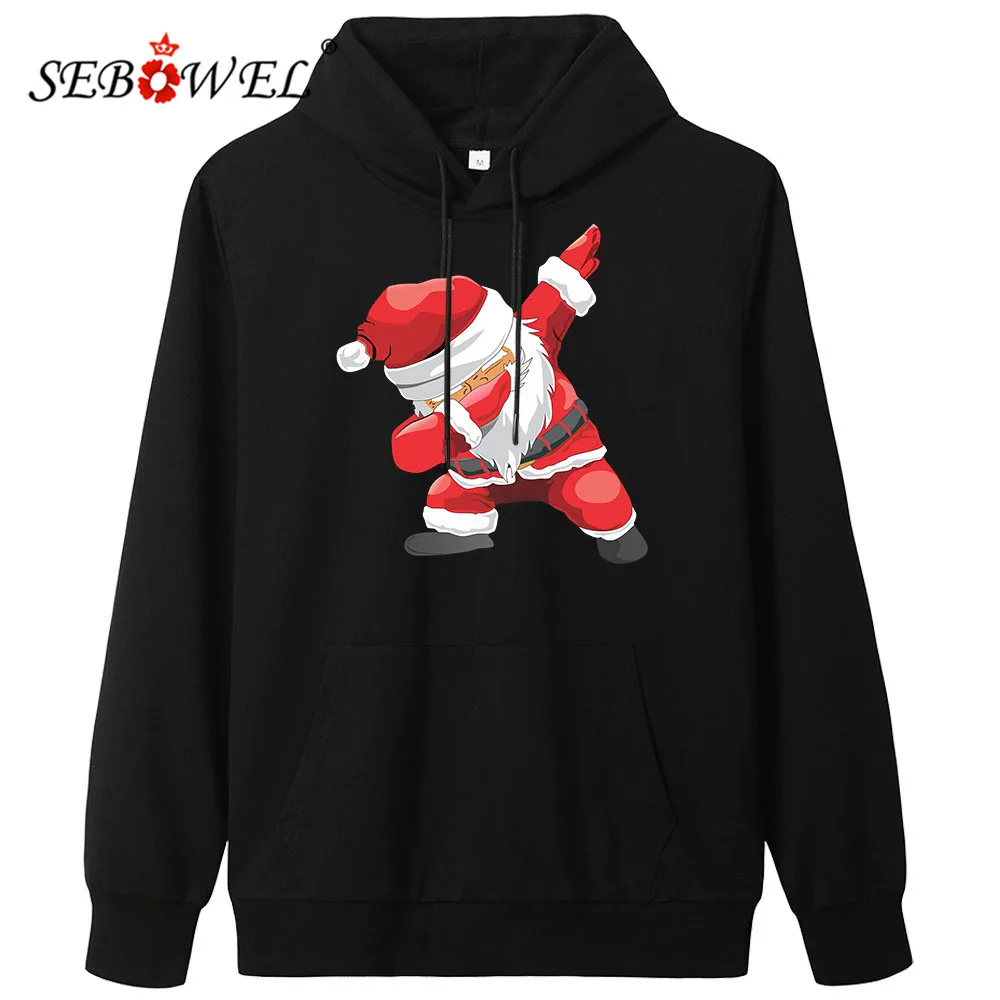 SEBOWEL осень зима свободные женские толстовки с капюшоном принтом Санта Клауса