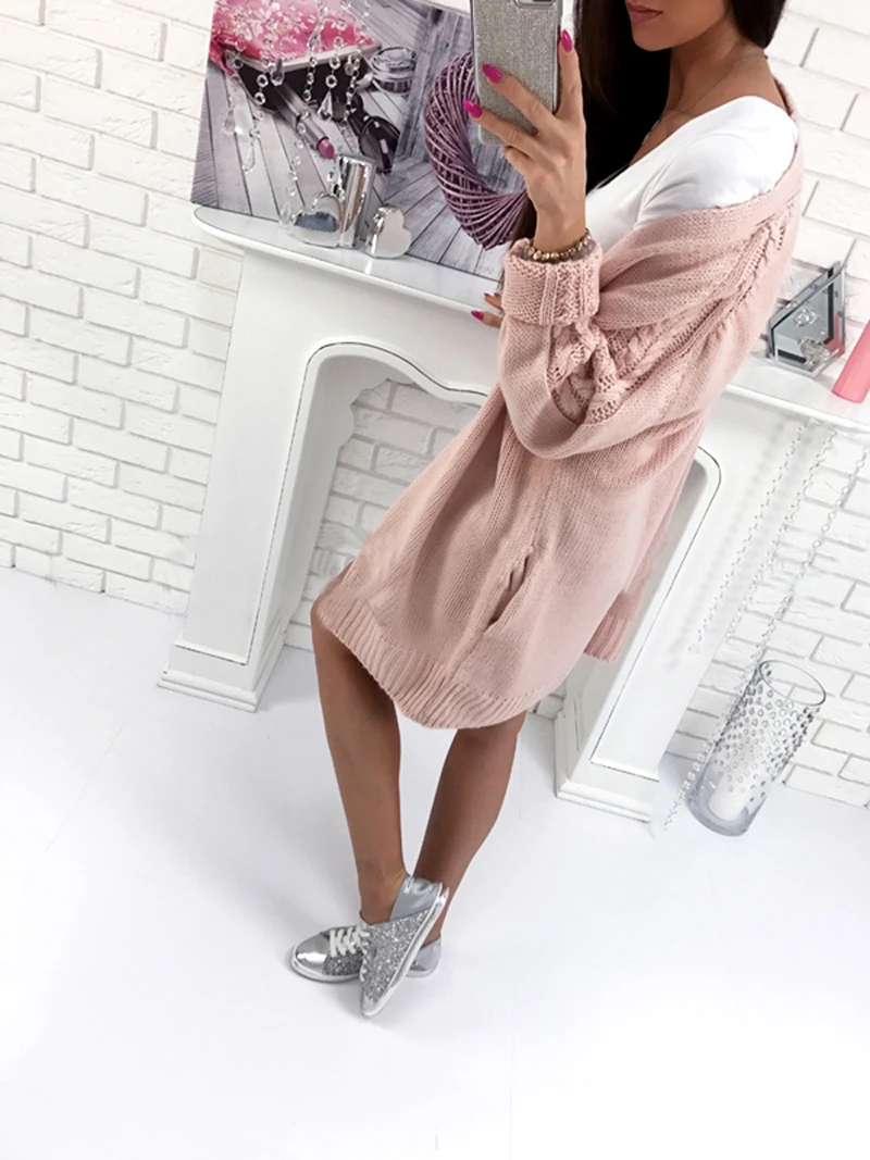 

Fitshinling New arrival sweaters cardigans for women twist pink long jacket female knitwear long sleeve knitted cardigan sale