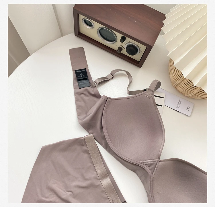 

Wriufred Comfortable gathering lingerie with panties set no steel ring thin breathable bra set seamless underwear female suit