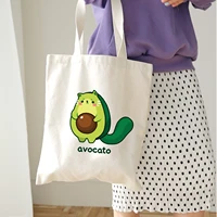 2021 new cute avocado print reusable shopping bag eco bag women canvas tote bags printing cartoon shopper shoulder bags