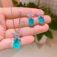 funmode luxury green blue water drop shape earring necklace for women party jewelry sets accessories wholesale fs273