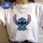 Disney Lilo and Stitch Tumblr Одежда для подростков Женская футболка с круглым вырезом Лето с коротким рукавом Y2K Повседневная хипстерская Kawaii Прямая поставка