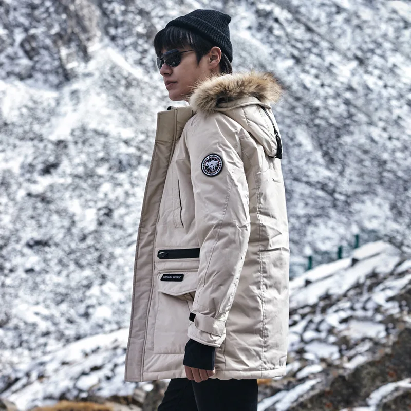 

2021 winter outdoor down jacket men's mid-length thickening fashion trend casual hooded men's military jacket