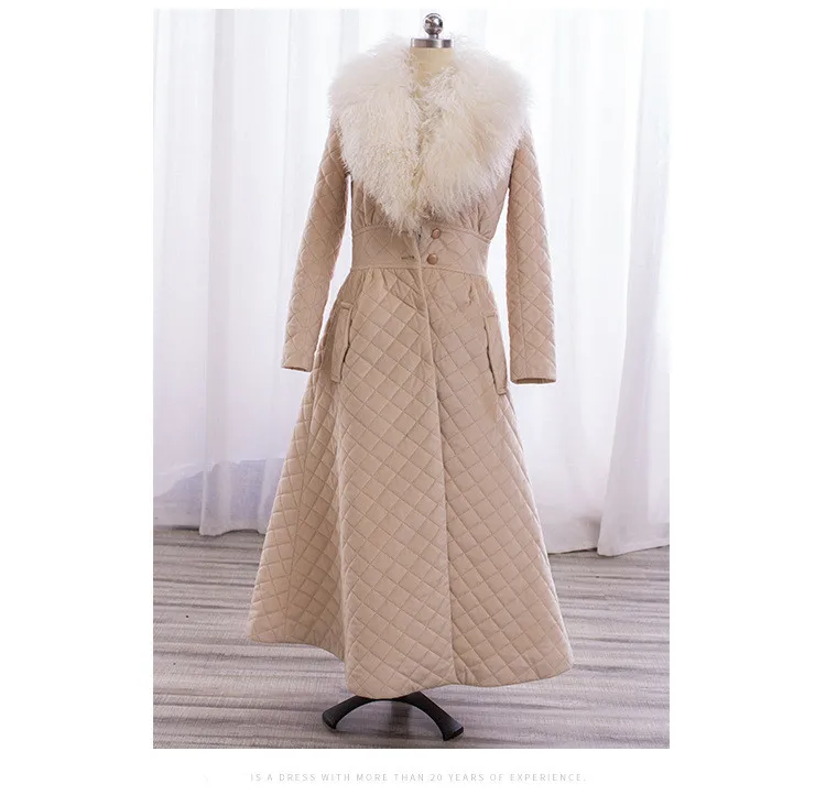 Женские зимние сапоги длинное утепленное пальто меховой воротник единичный