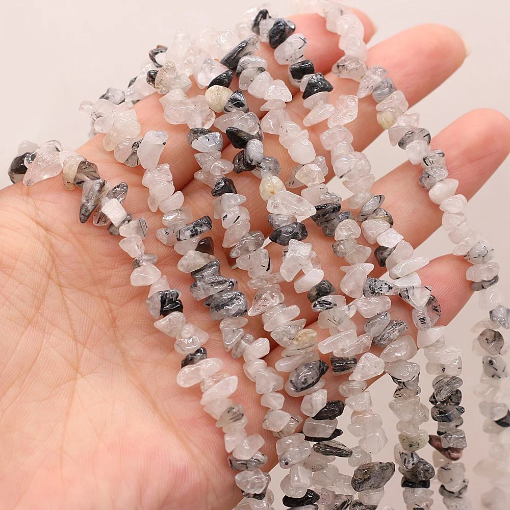 

2Strands Natural Stone Beads Irregular Gravel Black Rutilated Quartz Bead For Jewelry Making DIY Necklace Bracelet Accessory