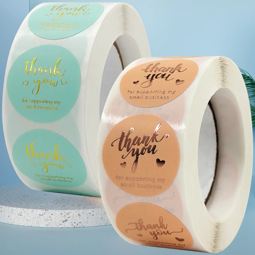 

500Pcs Thank You for Supporting My Small Business Stickers Green with Gold Foil Seals Labels for Mailing Packaging Retailer Card