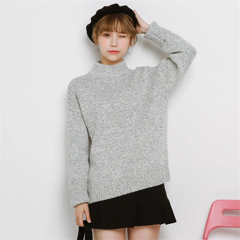 Корейские свитера Ulzzang однотонный вязаный женский пуловер с высоким воротником