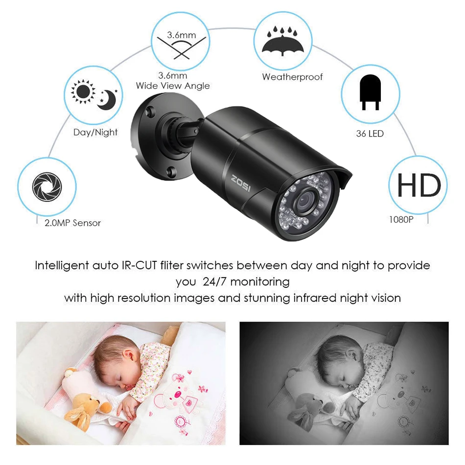 ZOSI 16CH 1080 P 2MP водонепроницаемый Indoor/Outdoor удаленного просмотра товары теле и видеонаблюдения безопасности системы с 12 цилиндрическая камера DVR комплект