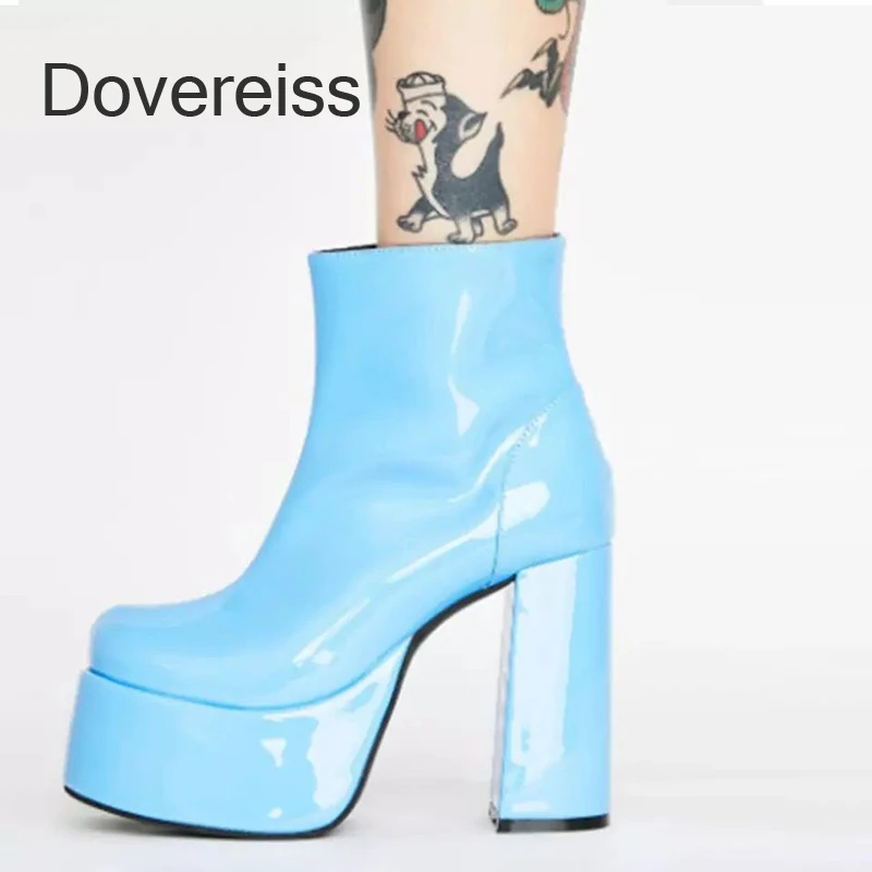 

Dovereiss Fashion Female Boots Winter Sexy Elegant Yellow Green Zipper Waterproof Chunky Heels New Ankle Boots 40 41 424 43.