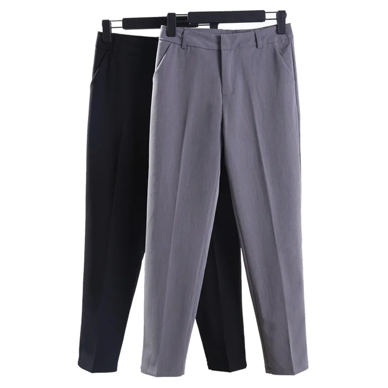 

Spring Suit Pants Women High Waist Cropped Occupation Pants Straight Casual Cigarette Pants