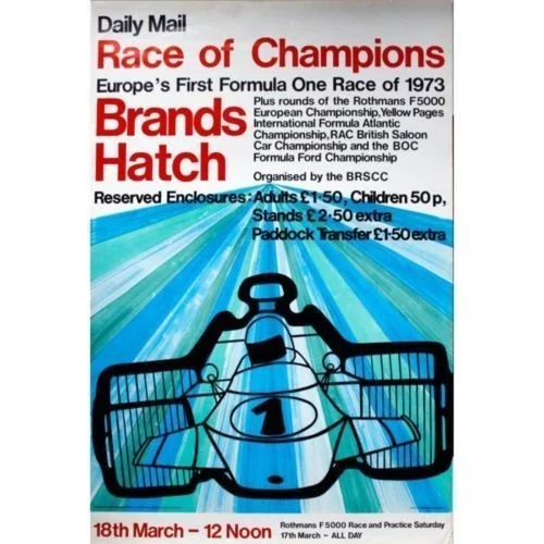 

1973 Brands Hatch Race of Champions Metal Tin Sign Post Plaque