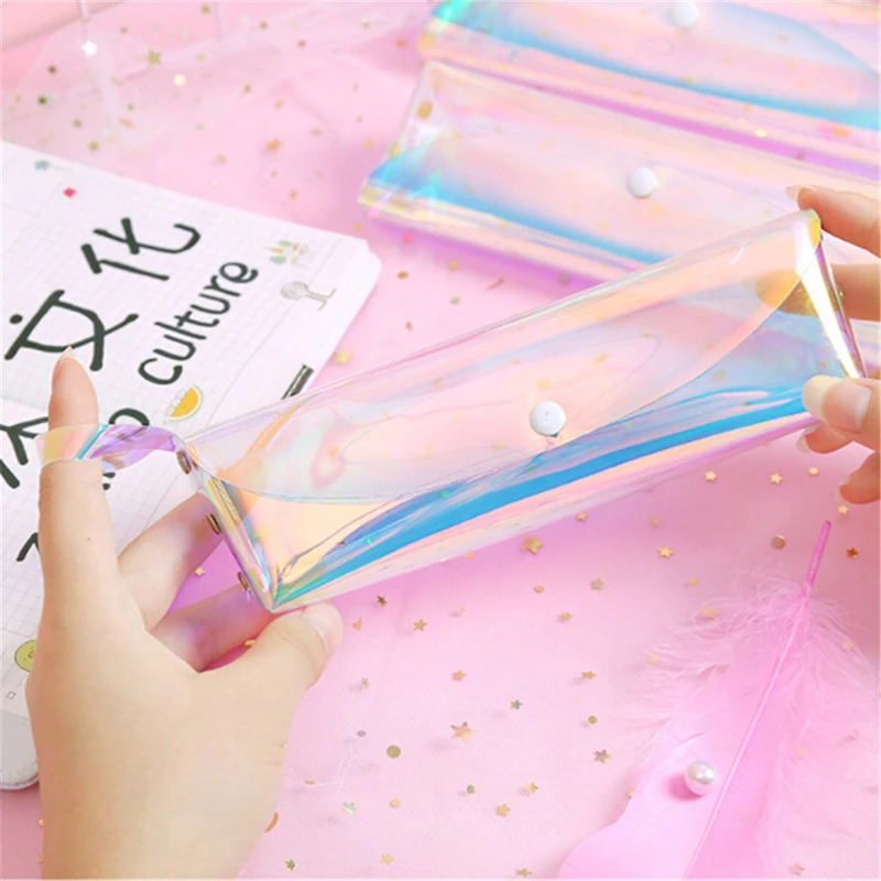 Женская голографическая сумка для кистей, студенческий мини-пенал, прозрачная лазерная сумка для ручек, креативный милый маленький дорожный кейс для косметики