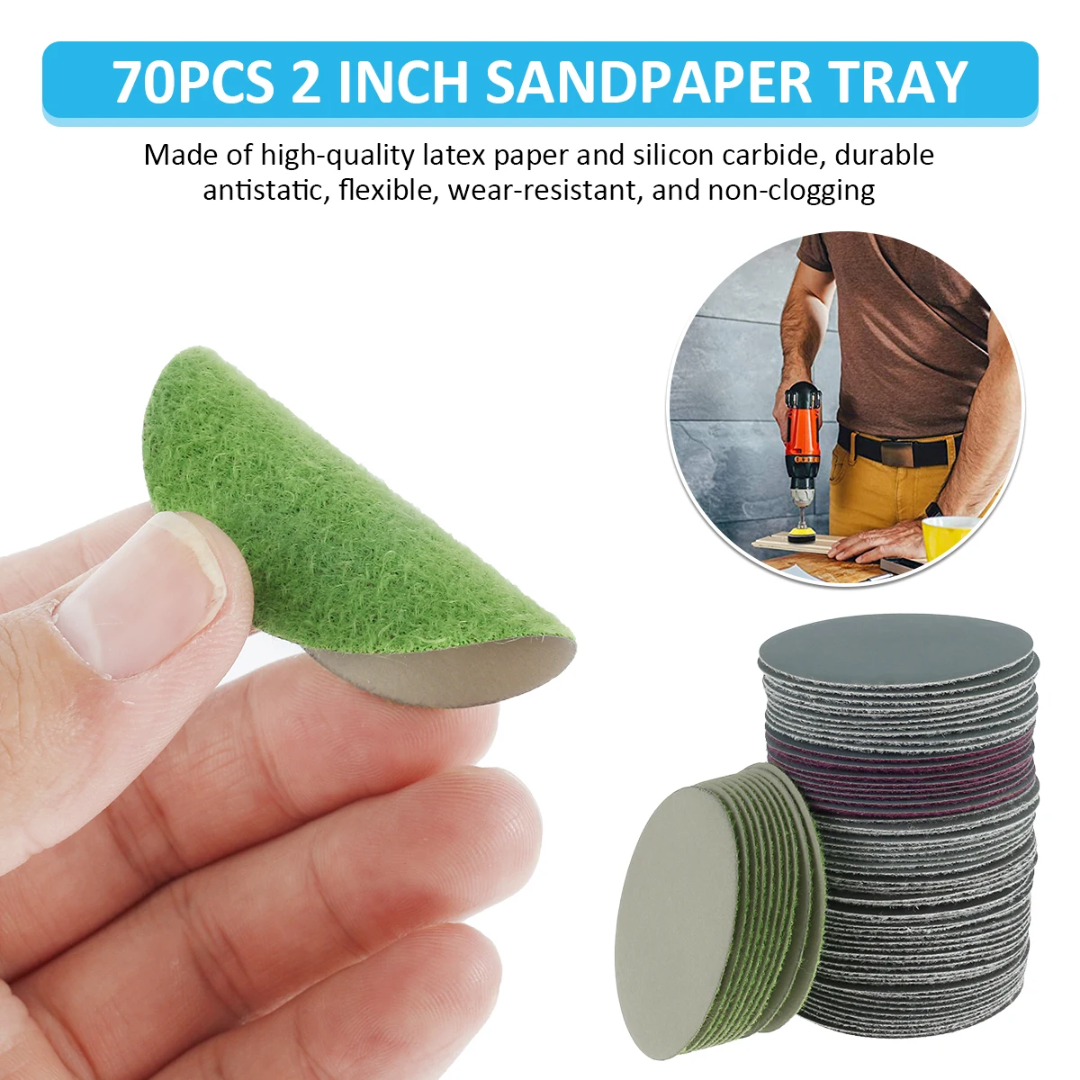 

70 Pcs 2Inch Assorted Sandpaper Hook and Loop Sanding Disc Waterproof Sanding Discs for Wet/Dry Sanding Round Sandpaper