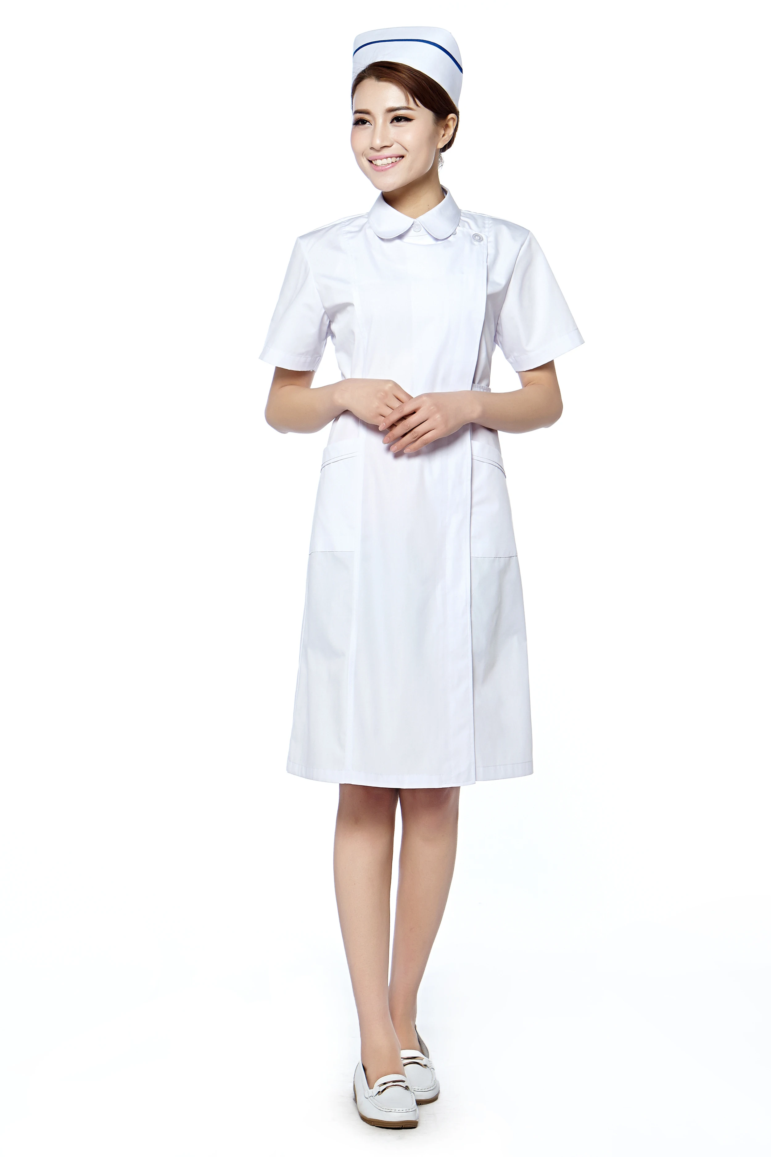 Женская униформа медсестры с коротким рукавом Белое платье Клиническая форма