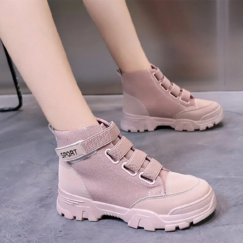 Женские Классические ботильоны на платформе парусиновые ботинки липучке Модная