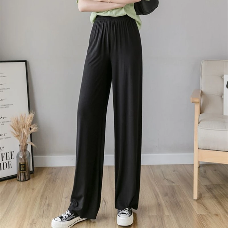 

Korean Clothes Casual Bottoms 2021 Summer New Wide Leg Pants Women Elastic High Waist Loose Modal Long Trousers Soft Comfortable