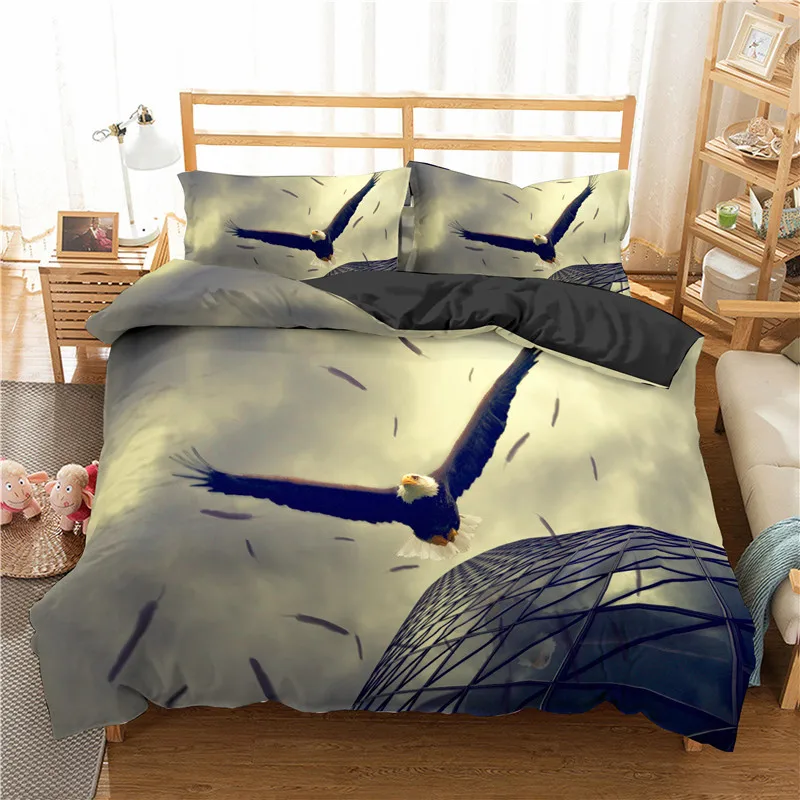

3D Animal Bedding Sets Bald Eagle Ocean Fish Crow Skeleton Duvet Cover Pillowcase Home Bedclothes Single Double King Queen Size