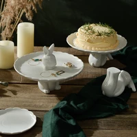cute white ceramic rabbit cake plate dessert stand fruit plate home table decoration cartoon animal storage tray home decoration