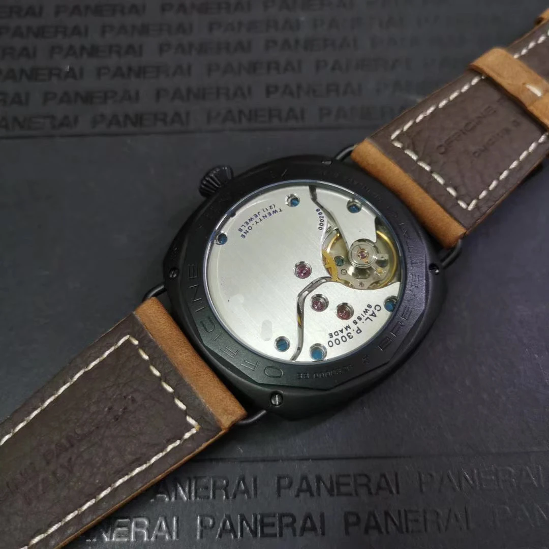 

Classic New Men Automatic Mechanical Self Wind Sapphire Brown Leather Stainless Steel 1950 Watch Black Case 3 days Luminous 47mm