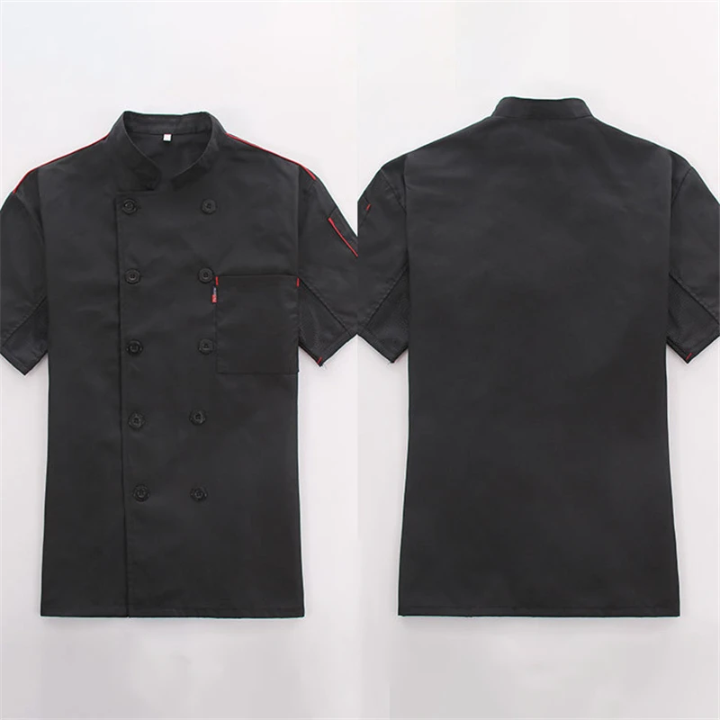 Black Jacket Мужская куртка шеф-повара, туника, летняя рабочая одежда, шляпа, ресторан, Uniforrms, рубашки, пальто, женская одежда для кухни - Цвет: Black Jacket