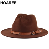 hoaree fedora hats for women men classic british felted hat panama belt decorate imitation woolen winter felt jazz cap