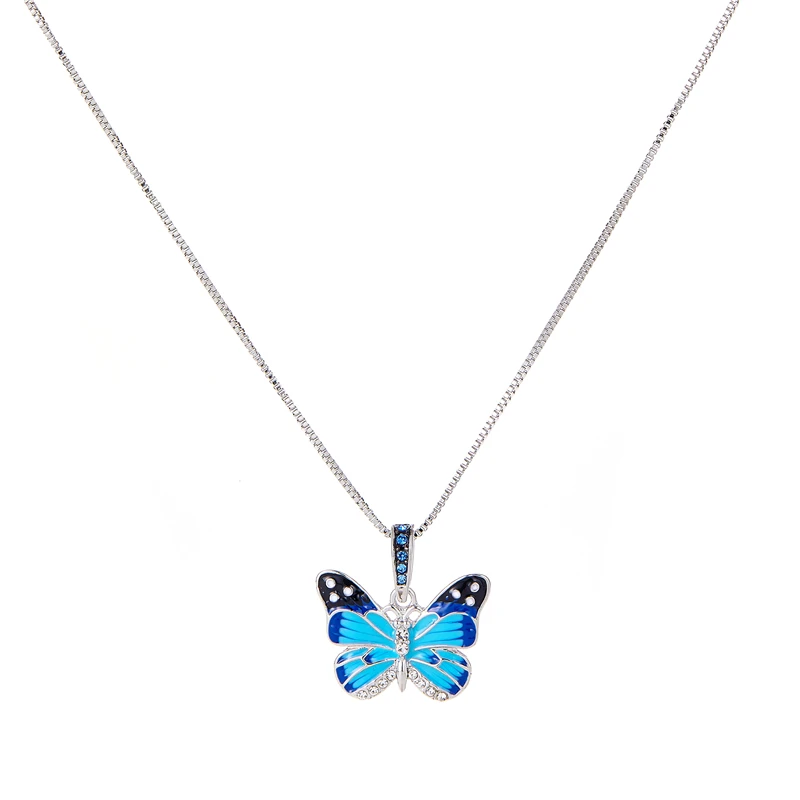 

Trendy Fashion Small Fresh Blue Butterfly Necklace Female Pendant Anniversary Party Banquet Party Jewelry Jewelry Wholesale
