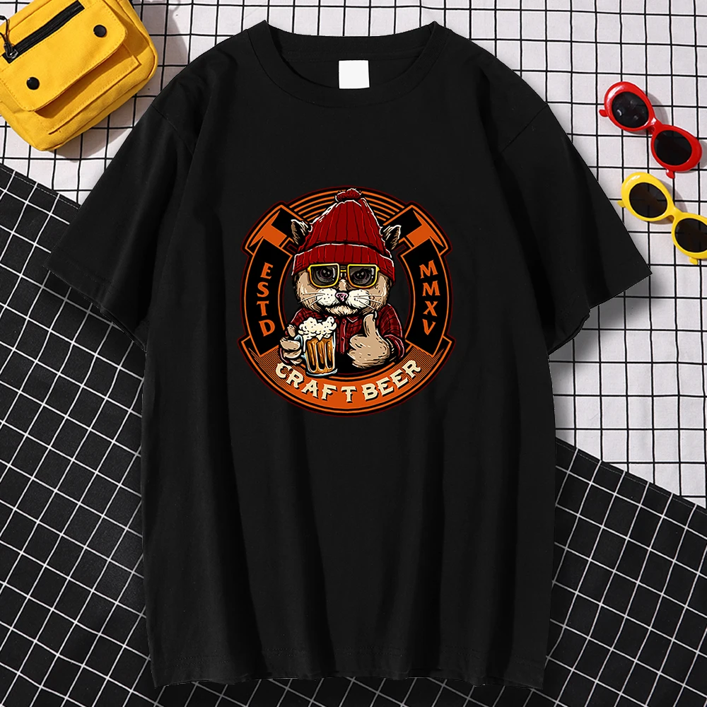 

2021 Best Seller Cool Designed Craft Beer Cat Street Hip Hop Print T Shirt Men Breathable T Shirt Loose Clothes Summer Tops