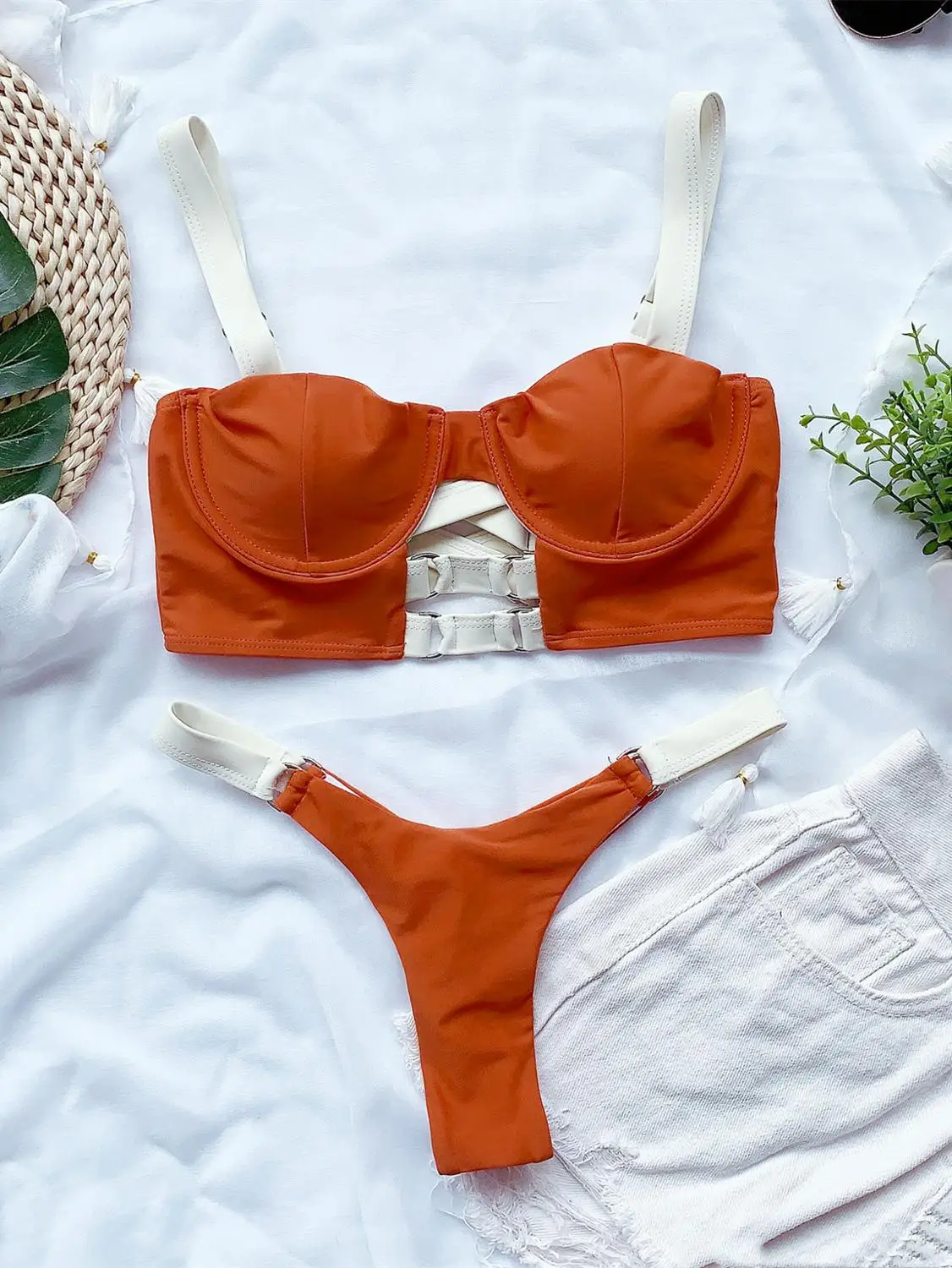 

Sexy Back Cross Bandage Bikini Tanga 2020 Woman Hollow Out Swimwear Women Swimsuit Push Up Swim Bathing Suits Beachwear CA6133