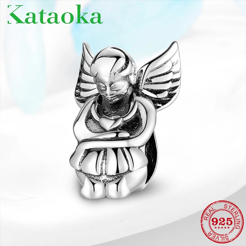 Женский браслет из серебра 925 пробы с ангелом мудрости и крыльями перьев |