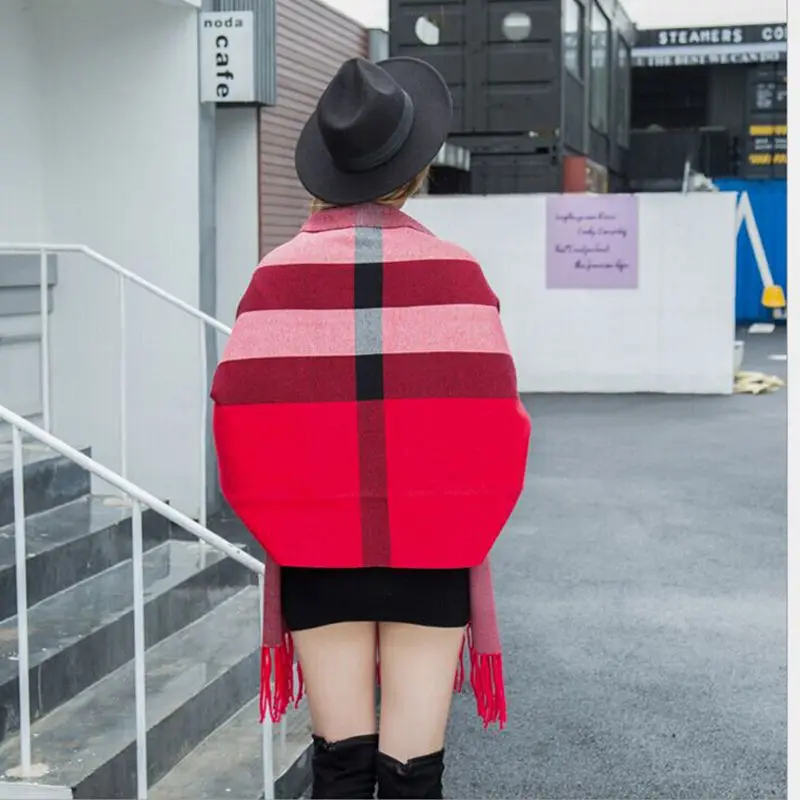 

European American Style New Autumn Winter Shawl Scarf Large Cloak Sleeve Tassel Dual-use Thick Cape Echarpe Keep Warm Feminine