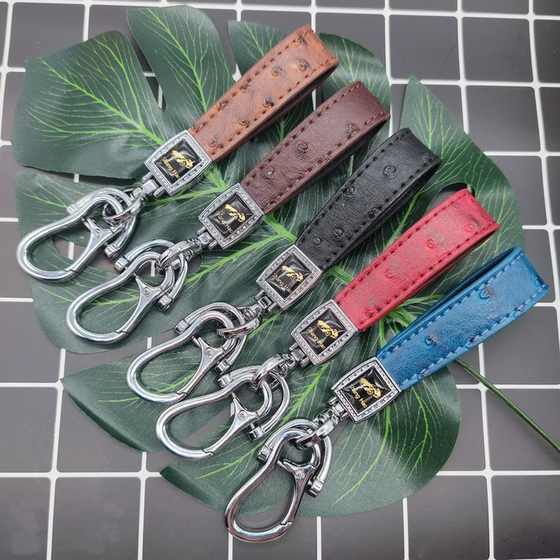 

Ostrich Pattern Leather Car Keychain, Metal Key Ring Ring Waist Bag Anti-lost Key Chain Hanging Waist Creative Gift
