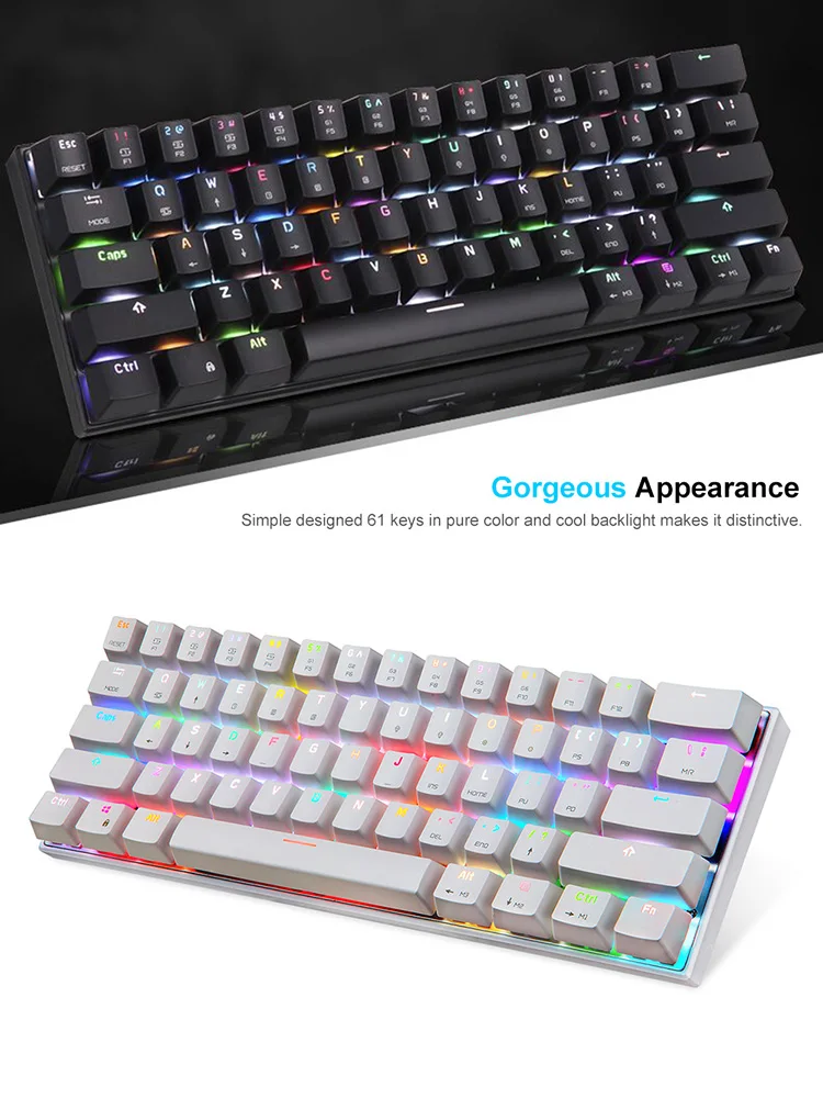 

Motospeed CK62 Wired/Wireless Bluetooth Mechanical Keyboards 61 Keys RGB LED Backlit Gaming Keypad for Win iOS Android Laptop PC