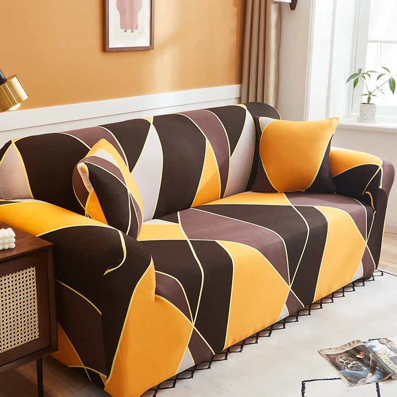 Чехол для дивана из спандекса с принтом в клетку эластичный оранжевый