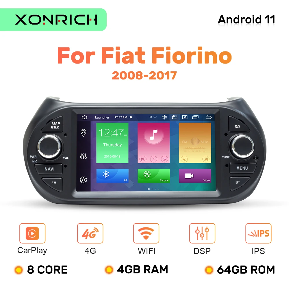 Автомобильный DVD-плеер проигрыватель на Android 11 4 Гб ОЗУ 64 ПЗУ с GPS IPS DSP для FIAT Fiorino Qubo