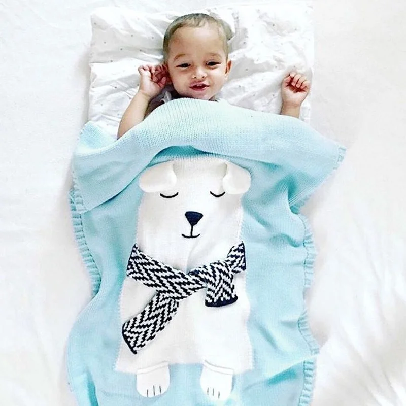 Infant Baby Holding Blanket White Bear Blanket Three-dimensional Ear Blanket, Children's Knitted Blanket, Beach Mat Baby Blanket